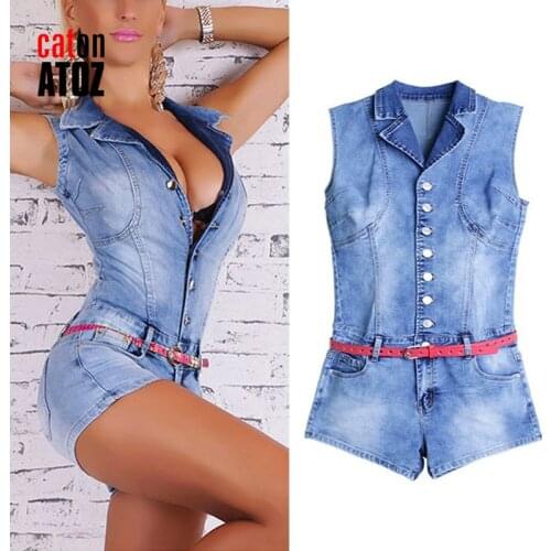 CatonATOZ 2101 Fashion Summer Sleeveless Jumpsuits For Women Playsuit Denim Overalls Shorts Bodysuit Jeans