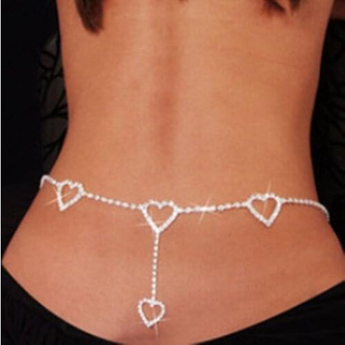 Women Fashion Crystal Heart To Heart Belts Sweet Tassel Heart Waist Chain Cute Club Belly Chain Jewelry Accessories