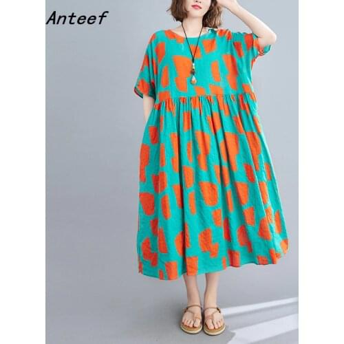 Short sleeve cotton linen vintage plaid dresses for women casual loose long woman summer dress elegant clothes 2021