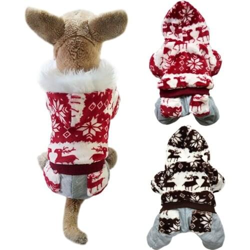 Winter Warm Pet Dog Hoodies Comfortable Christmas Thicken Padded Coat Pet Snowflake Elk Printed Jumpsuit Pet Clothes