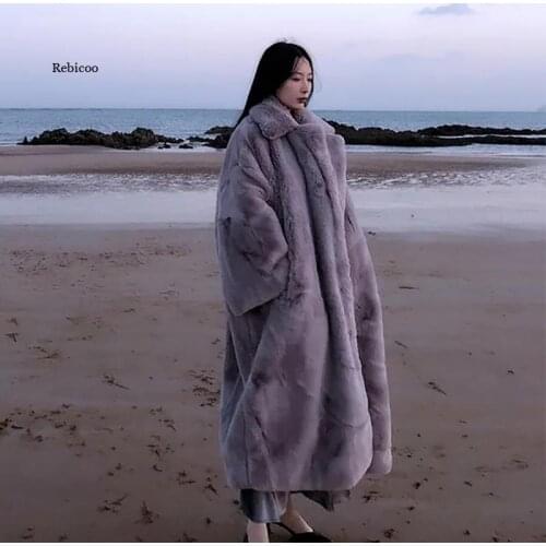 Winter Women High Quality Faux Mink Fur Coat Luxury Long Fur Coat Lapel OverCoat Thick Warm Plus Size Female Plush Coats