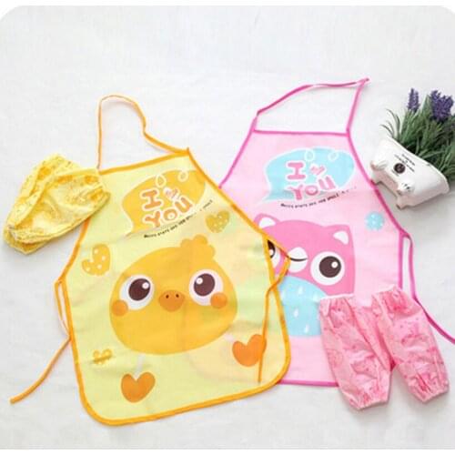 1 Set Kids Apron Adjustable Burp Cloths Feeding With Sleeves Children Painting Kitchen Cooking Waterproof Protection Accessories