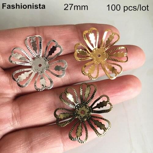 100 pcs Filigree Metal Flowers Bead Caps 27mm Open Design,Gold-color,Silver-color,Steel,Bronze,DIY Jewelry & Crafts Findings