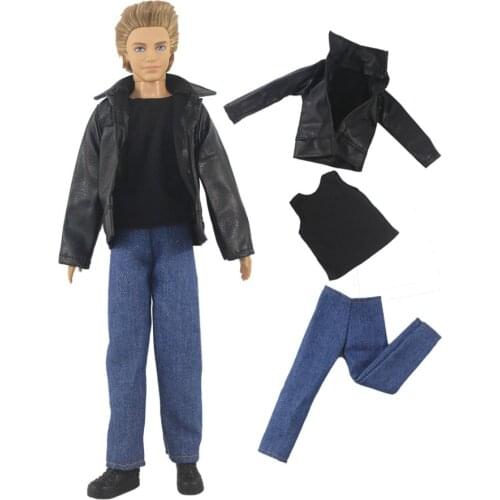 2021 New Ken Black Jacket Jeans Outfits Set for Barbie CD FR Kurhn BJD Doll Clothes Accessories Dollhouse Role Play