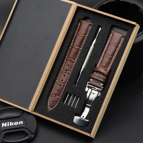 2020 New Genuine Leather Watchband Crocodile Leather Watch Strap 20 mm 22mm Watchband With Butterfly Buckle With Watch Strap Box