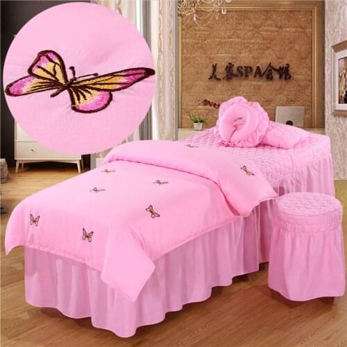 4 5 6 Pcs Massage Bedding Sets Beauty Salon Spa Use Duvet Cover Pillowcases Bed Skirt Set Butterfly Love Strawberry Embroidery
