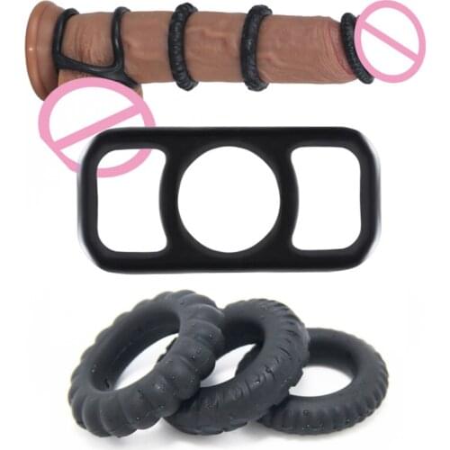 4/Set Silicone Penis Rings Men Masturbators Bondage Cockring Ejaculation Delay Cock Ring SM Sex Toys For Men Gaysex Erotic Shop