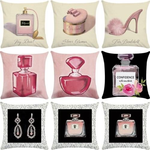 45*45cm Perfume Pattern Cushion Cover Sofa Chair Waist Short Plush Pillow Cover Colorful Pillowcase Fresh Soft Home Decor