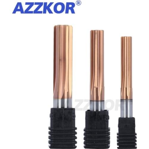 AZZKOR Carbide Machine Reamer Coated Spiral Flutes H7 Straight Precision Chucking Hardened Steel 6 Flutes For Metal HRC65