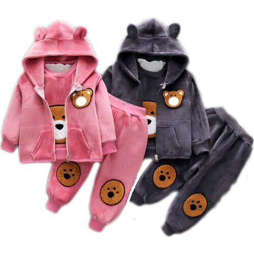 Baby Winter Thickening Clothes Boys And Girls Plus Velvet Warm Cartoon Cute Multi-Color Outer Wear Three-Piece Suit