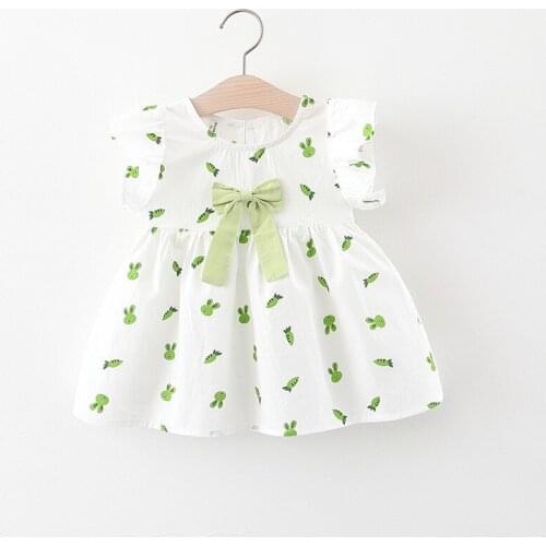 Childrens Dress 2021 Summer New Carrot Rabbit Print Girls Short-sleeved Dress Infant Baby Dress Bow-knot Girls Princess Dresses