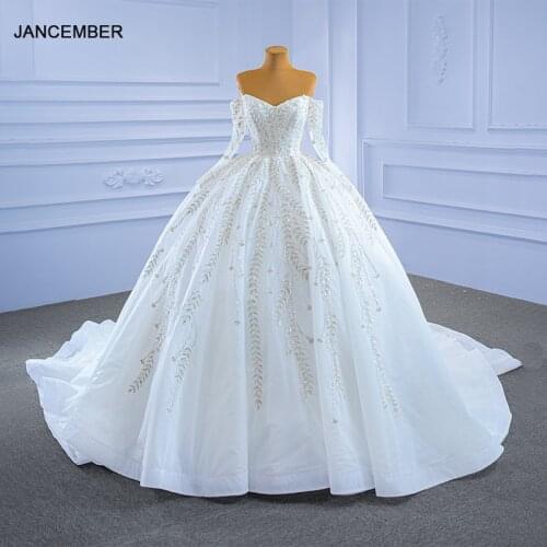 J67284 JANCEMBER White Elegant Bridal Wedding Dress Leaves Pattern New Long Sleeve Tube Top Backless Frill Banquet Formal Gown