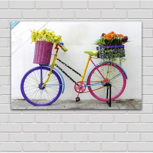 JQHYART Flowers-On-Bicycle Modern Wall Pictures For Living Room Painting Wall Painting Picture Canvas Art No Frame