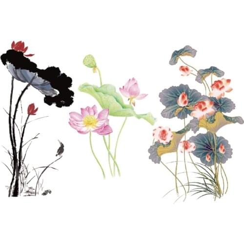 Classic Lotus flower Iron On Transfers for Clothing diy stripes Thermo Stickers Patches On Clothes heat transfer parches Women