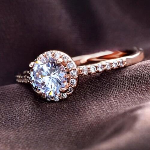 2021 Classic Luxury Hearts and Arrows Round Zircon Ring for Women Engagement Party Wedding Female Ring Jewelry