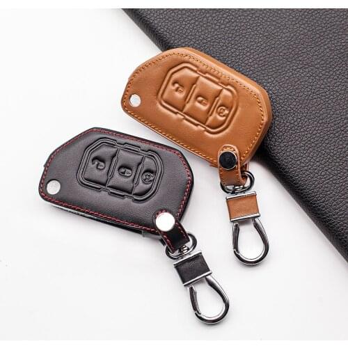 Classic Style Leather Car Key Case for Jeep 2018 2019 Wrangler JL JLU 3 Buttons Folding Cover Set Fob Remote Key Protection