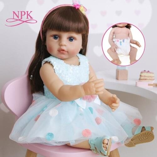 NPK 55CM reborn todder blue skirt lifelike real soft touch full body silicone rooted hair girl gift fashion doll