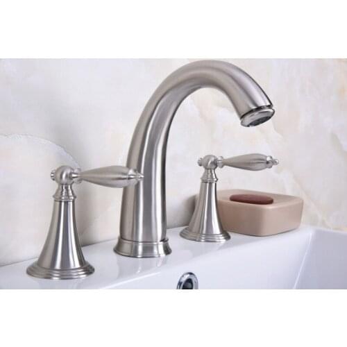 Brushed Nickel Brass Widespread Deck-Mounted Tub 3 Holes Dual Lever Handles Kitchen Bathroom Tub Sink Basin Faucet Tap mbn016