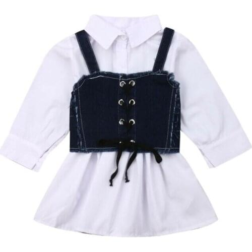 US Fashion Newborn Baby Girls Long Sleeve Sling Shirt Denim Shirt Dress Sunsuit Clothes Set