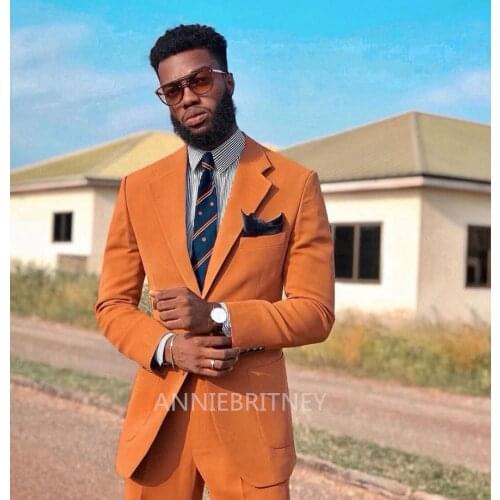 Newest Design Men Suit Orange Notch Lapel Business Casual Evening Tuxedo 2 Piece(Blazers+Pant) Custom Made Wedding For Man