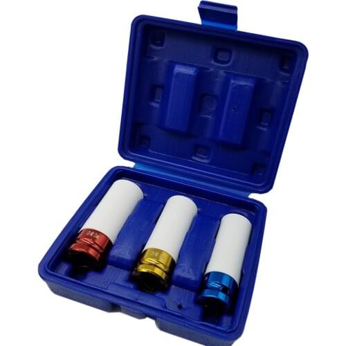 3PC 1/2 Inch Drive Color Code Thin Wall Deep Impact Socket Set (17mm/19mm/21mm) CR-MO Hand Tool Set