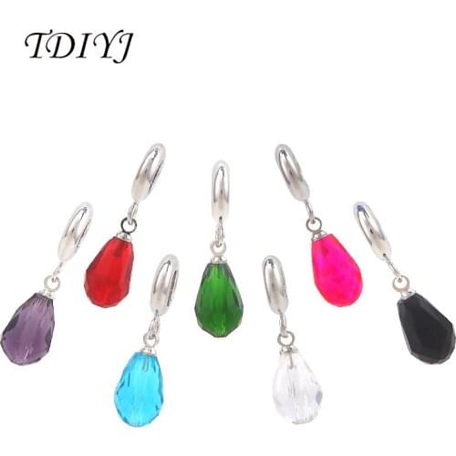 TDIYJ 7Pcs New Arrival 7 Color Water Drop Crystal DIY Dangle Story Charms fit for Sheepskin Leather Bracelets