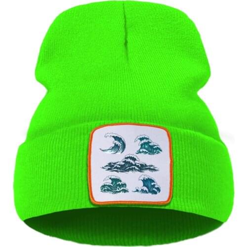 Funny Wave Prints Solid Color Winter Cap Street Fashion Warm Beanie Caps Simple Casual Unisex Caps Quality Comfortable Hat
