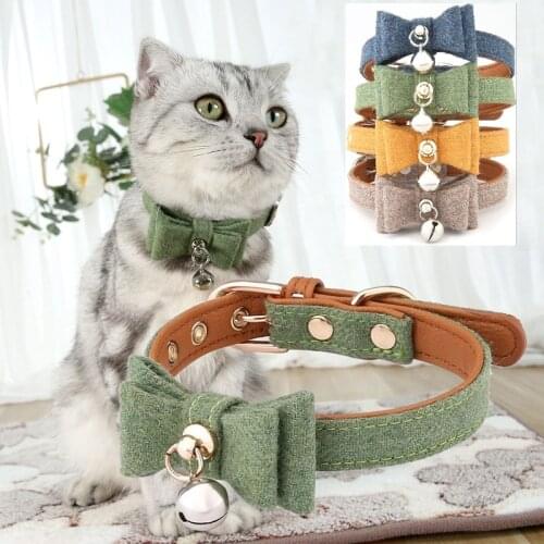 2021 New Leather Cat Collar Adjustable Pet Dog Cat Necklace Dog Teddy Pomeranian Cat Bow Knot Accessories