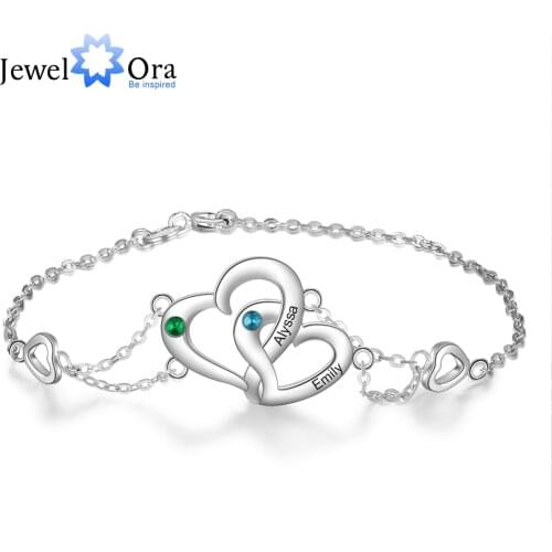 Personalized Intertwined Heart Bracelet with Birthstone Women Engraved Name Bracelets Custom Gift for Lovers(JewelOra BA102562)