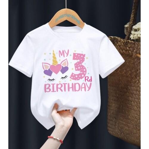Birthday Gift Present Clothes Children Unicorn Girl My 1-8th Birthday Number Print Name T-shirt Baby Letter Tops Tee,Drop Ship