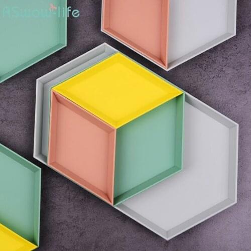 Geometric Pallet Desktop Finishing Diamond Receiving Plate Jewelry Cosmetics Place Fruit Dish Plastic PP Snack Plates Composable