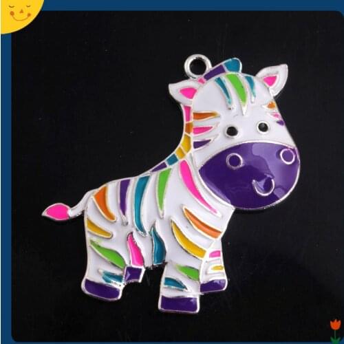 OYKZA Fashion Custom New 5pcs Zinc Alloy Colorful Zebra Horse Enamel Pendants for Chunky Beads Necklace Accessory Making 48x40mm