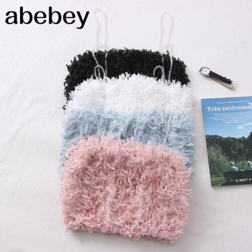 Sexy Plush Crop Top Womens Sleeveless Solid Color Feather Mini Camisole Fluffy Plush Night Party Clubwear Camis Ladies