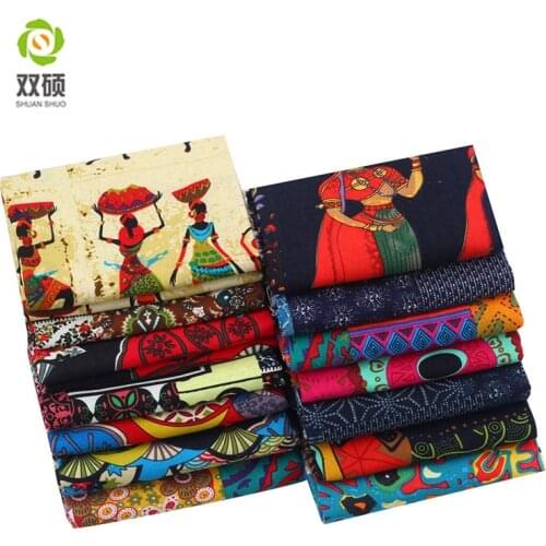 Shuanshuo Soft Cotton Linen Ethnic Style Printing For Patchwork Womens Clothing Dress Diy Handmade