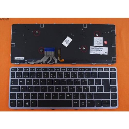 SP Keyboard for HP EliteBook Folio 1040 G1 With Backlit SILVER FRAME BLACK Spanish Layout Laptop