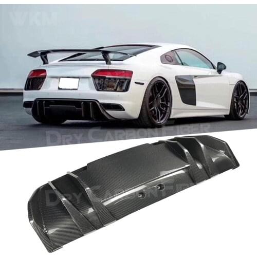 Dry Carbon Fiber Rear Lip Diffuser Spoiler For Audi R8 V8 V10 2017-2020 Fins Shark Style Skid Plate Car Bumper Guard Car Styling