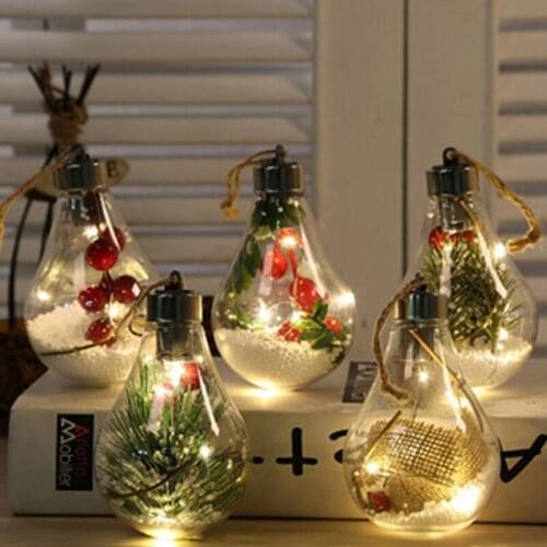 LED Light Christmas Tree Lights Transparent Ball Open Bauble Ornaments Christmas Tree Hanging Pendant DIY Home Decoration