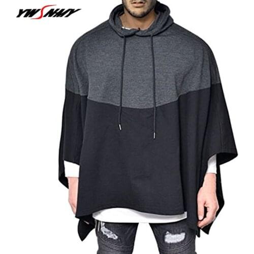 Casual Party Hoodie Mens Hip Hop Stitching Splice Sweatshirts Pullover Irregular Hem Poncho Cape Cloak Male Hooded Streetwear