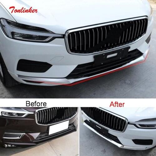 Tonlinker Exterior Front Bumper Cover Case stickers for VOLVO XC60 2018-20 Car Styling 3 Pcs Stainless Steel Cover stickers