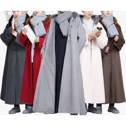 Unisex Winter warm lay meditation cloak prayer Buddhist zen coat uniforms shaolin monk kung fu clothing robe cape top quality