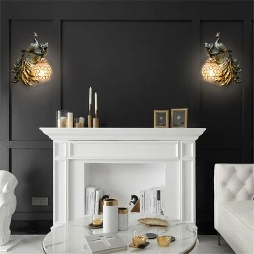 Vintage Peacock Decor Wall Lamps for Living Room Creative Led Sconce for Dining Room Industrial Indoor Corridor Wall Sconce Lamp