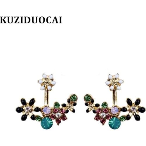 Kuziduocai New Fashion Jewelry Fresh Sweet Crystal Flowers Stud Earrings For Women Gifts Statement Brincos Pendientes E-188