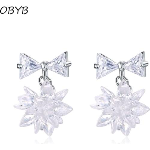 New Bow-Knot Ice Crystals Earring AAA CZ Zircon Studs Earrings For Women Fashion Earrings Sterling Silver Pin Jewelry Findings