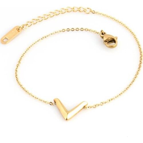 Female Stainless Steel Bracelet For Women V Letter Pendant Bracelet Stainless Steel Jewelry Gold Bracelet Girls
