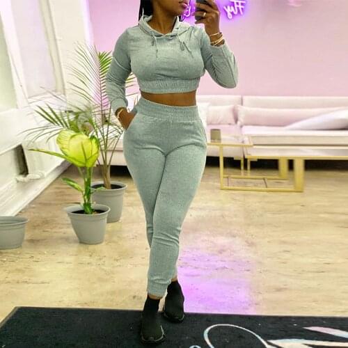 Women Tracksuit Casual Spring Autumn Hooded Long Sleeve Crop Top and High Waist Jogger Sweatpant Two Piece Outfit Matching Set