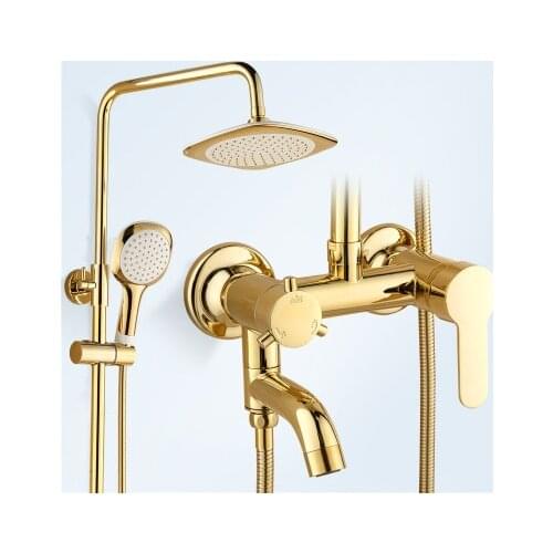 Golden Bath Shower Mixers 8" Rainfall Shower Faucet Set Wall Mounted with Hand Shower Bathroom Rain Shower Column Tap