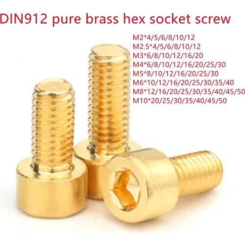 5-20pcs DIN912 M2 M2.5 M3 M4 M5 M6 M8*L Brass Hex Hexagon Socket Cap Head Screws