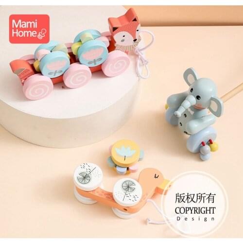 1pc Baby Toy Car Montessori Wooden Toy Cartoon Animal Elephant Fox Duck Pendant Early Teaching Walker Childrens day Gift