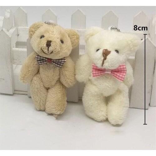100pieces/lot 8cm mini plush bow tie bear joints widgets Kung fu dolls black and white pendant