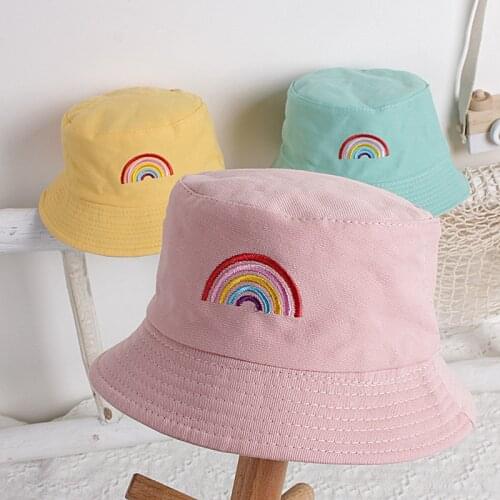 2020 Two Side Wear Summer Hat Kids Rainbow Bucket Hat For Boys Girls Sun Hat Child Fishing Fisherman Hat Chapeau
